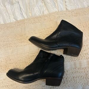 Lucky Brand Black Leather Ankle Booties with Low Stacked Heel